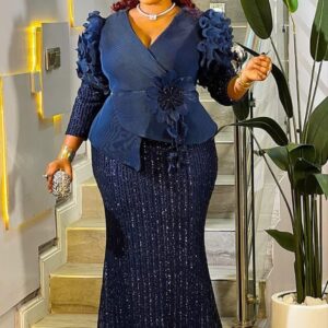 Party Gown with Peplum Top Blue Size 44-50