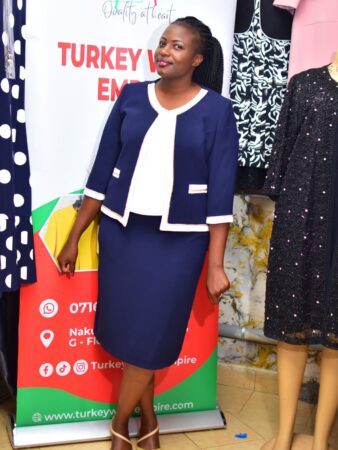 Turkey skirt suits Kenya, executive women's suits Nairobi, professional wear Nakuru, Turkey Wear Empire, Kenyatta Avenue boutiques, Chanel-style suit Kenya, plus size office suits.